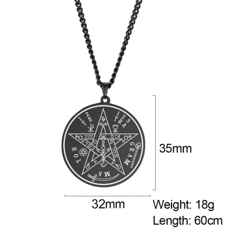 Dawapara Tetragrammaton Pentacle Necklace Magical Pentagram Protection Amulet Ancient Power Name of God Stainless Steel Jewelry