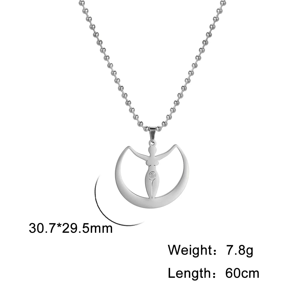 Dawapara Fertility Spiral Moon Goddess Necklace Feminine Energy Crescent Moon Wiccan Magic Amulet Stainless Steel Jewelry