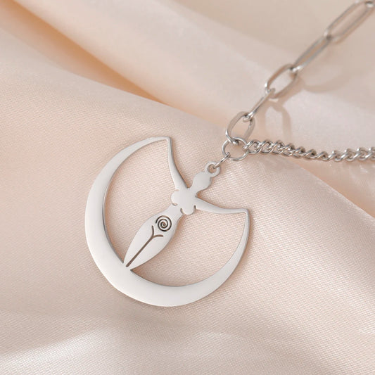 Dawapara Fertility Spiral Moon Goddess Necklace Feminine Energy Crescent Moon Wiccan Magic Amulet Stainless Steel Jewelry