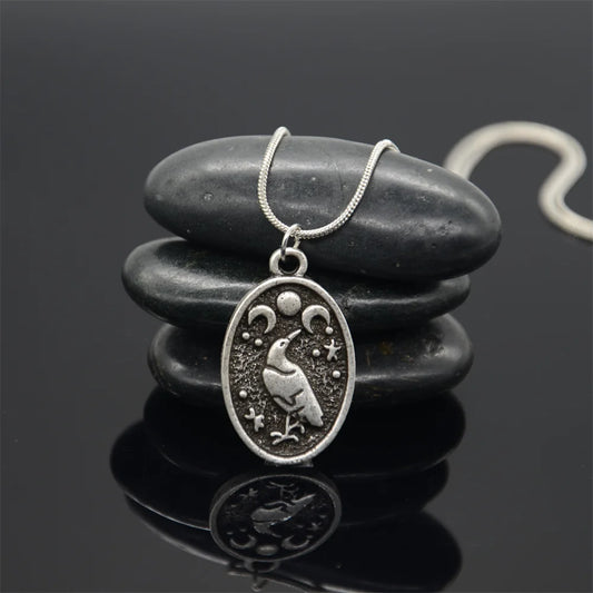 Odin Raven Triple Moon Goddess Viking Pendant Necklace Wicca Pagan Talisman Amulet Witchcraft Jewelry Valentines Day Gift