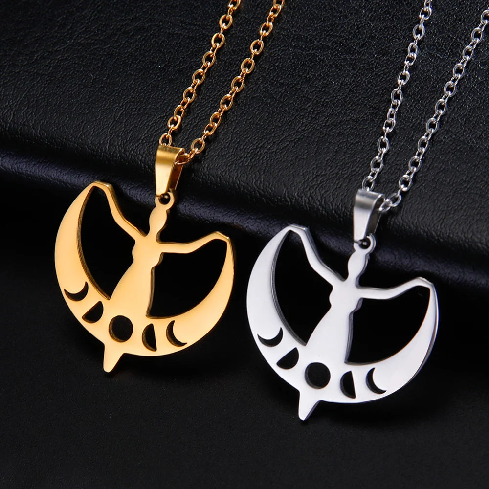 Dawapara Fertility Spiral Moon Goddess Necklace Feminine Energy Crescent Moon Wiccan Magic Amulet Stainless Steel Jewelry