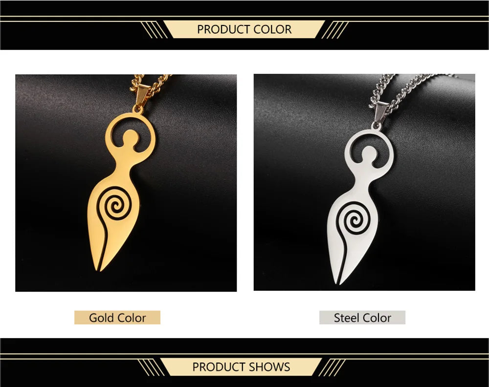 Dawapara Fertility Spiral Moon Goddess Necklace Feminine Energy Crescent Moon Wiccan Magic Amulet Stainless Steel Jewelry