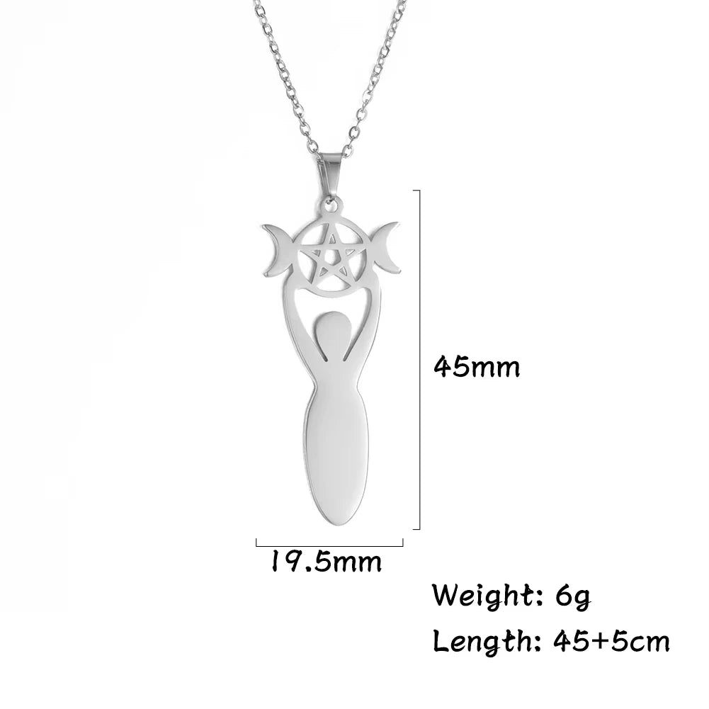 Dawapara Fertility Spiral Moon Goddess Necklace Feminine Energy Crescent Moon Wiccan Magic Amulet Stainless Steel Jewelry