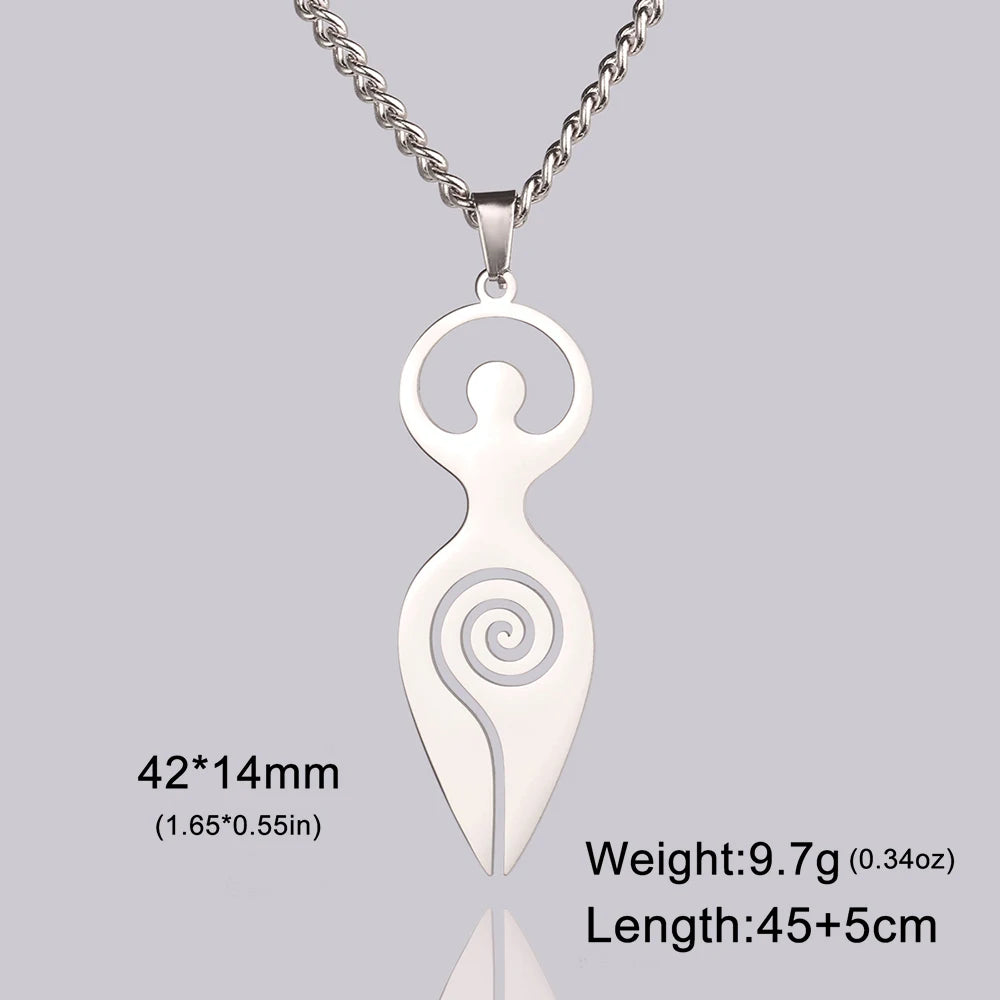 Dawapara Fertility Spiral Moon Goddess Necklace Feminine Energy Crescent Moon Wiccan Magic Amulet Stainless Steel Jewelry