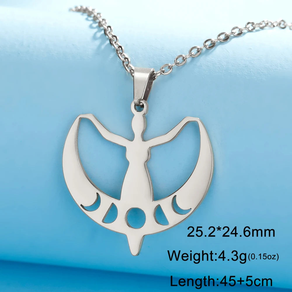 Dawapara Fertility Spiral Moon Goddess Necklace Feminine Energy Crescent Moon Wiccan Magic Amulet Stainless Steel Jewelry