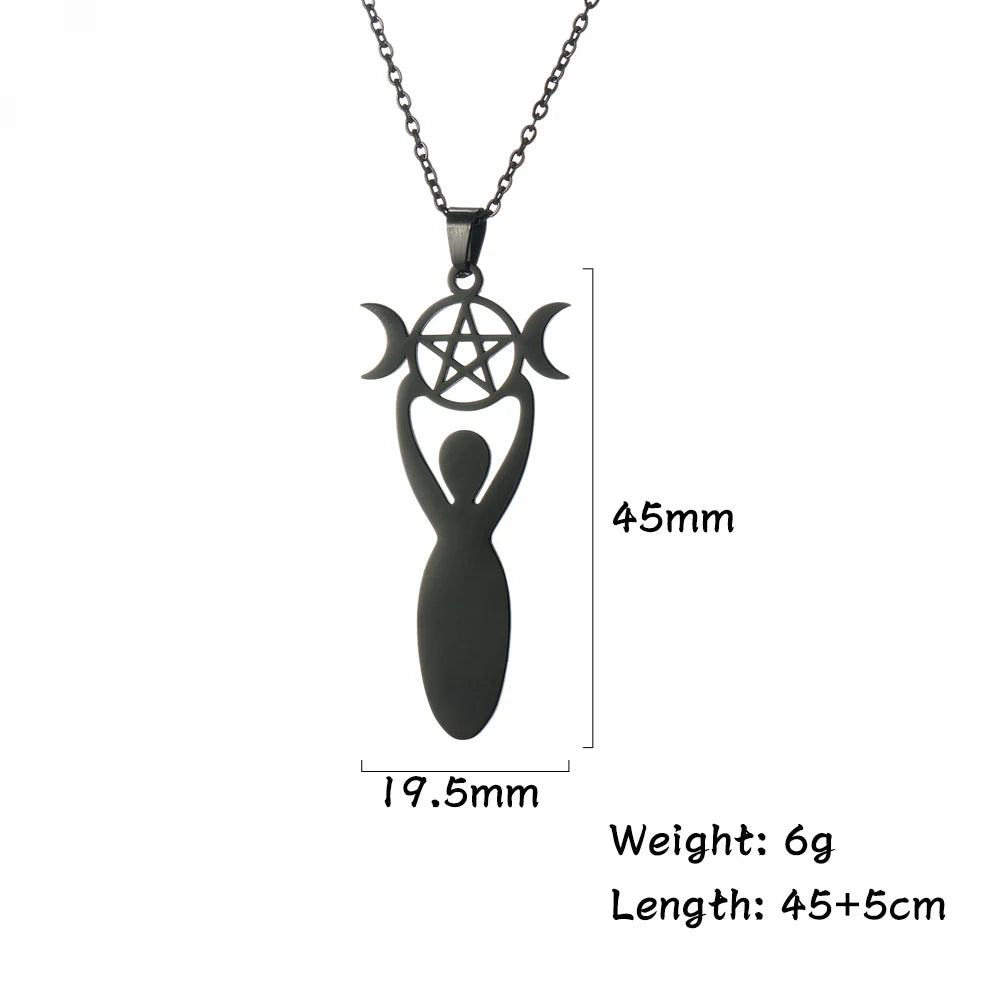 Dawapara Fertility Spiral Moon Goddess Necklace Feminine Energy Crescent Moon Wiccan Magic Amulet Stainless Steel Jewelry