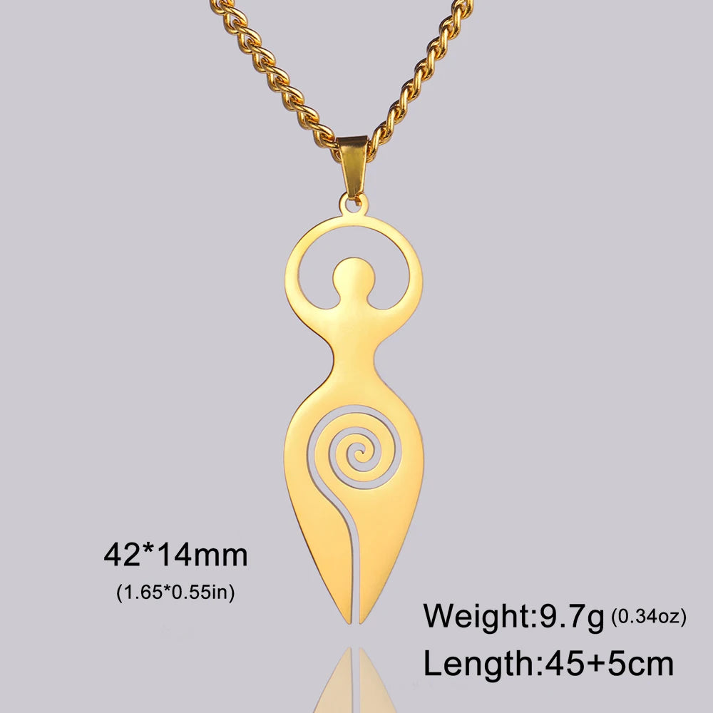 Dawapara Fertility Spiral Moon Goddess Necklace Feminine Energy Crescent Moon Wiccan Magic Amulet Stainless Steel Jewelry